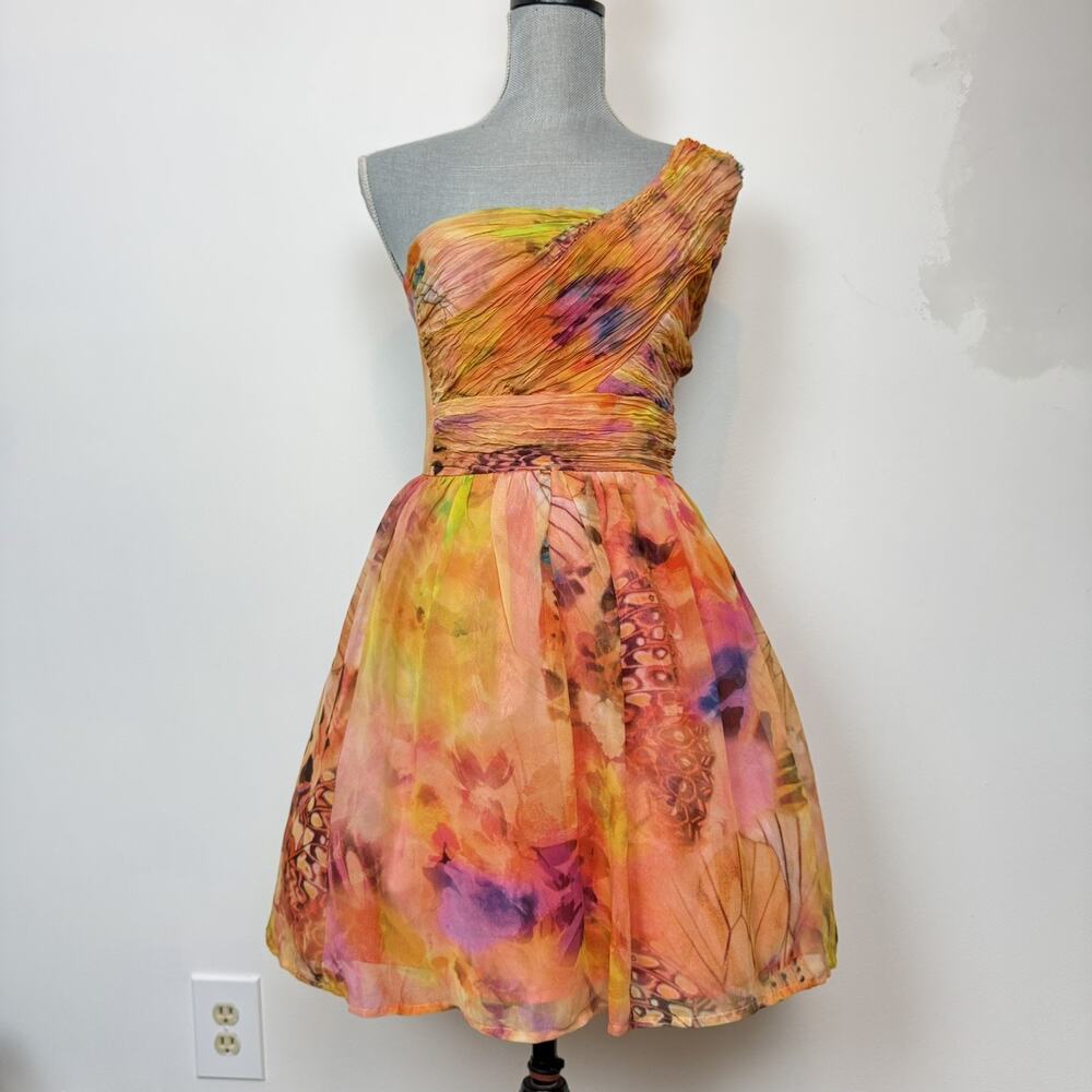 Vintage y2k Charlotte Russe one shoulder mini dress butterfly summer size 6